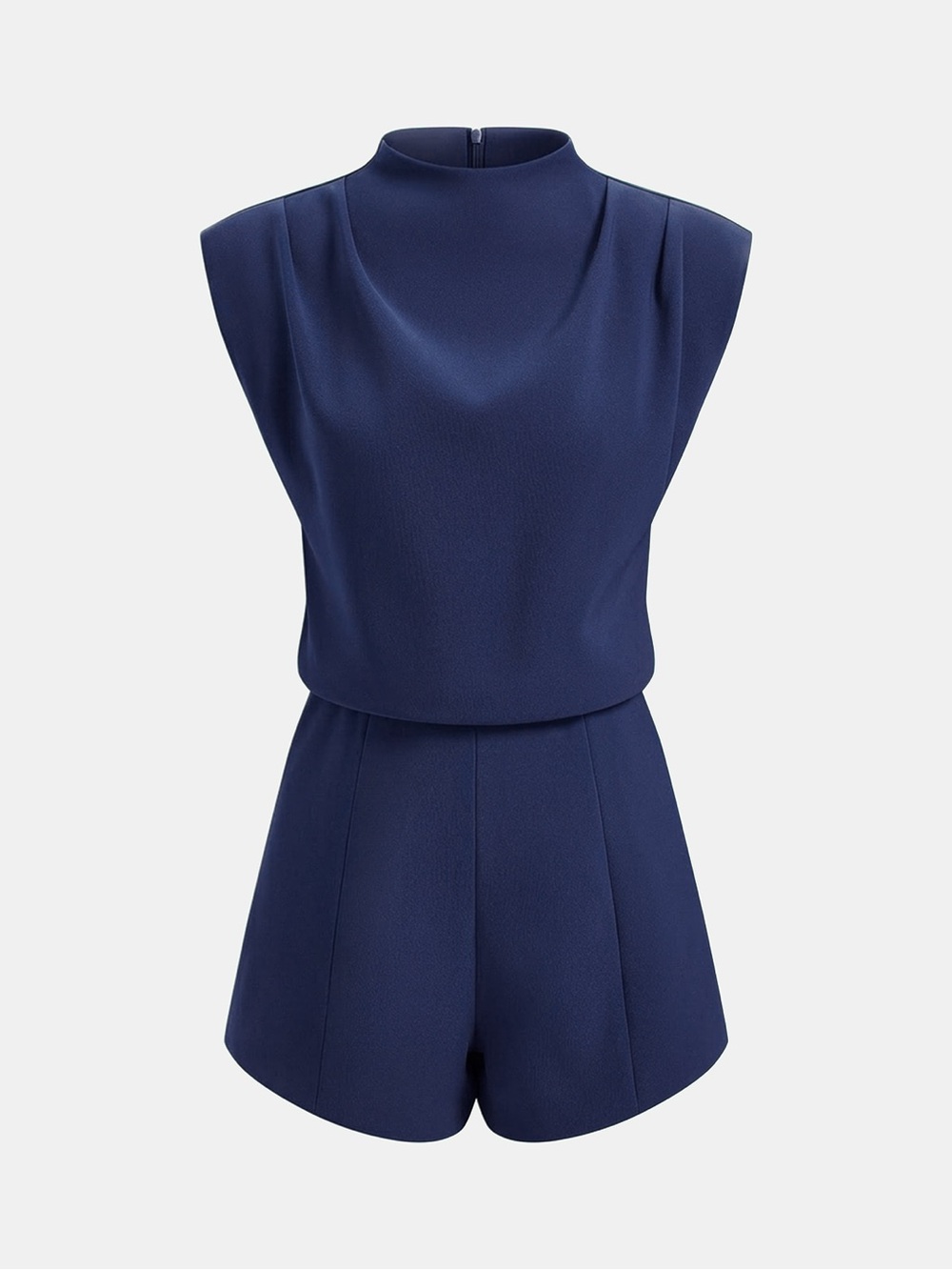 NWT COMMENSE Draped Sleeveless Mock Neck Romper Navy Blue L